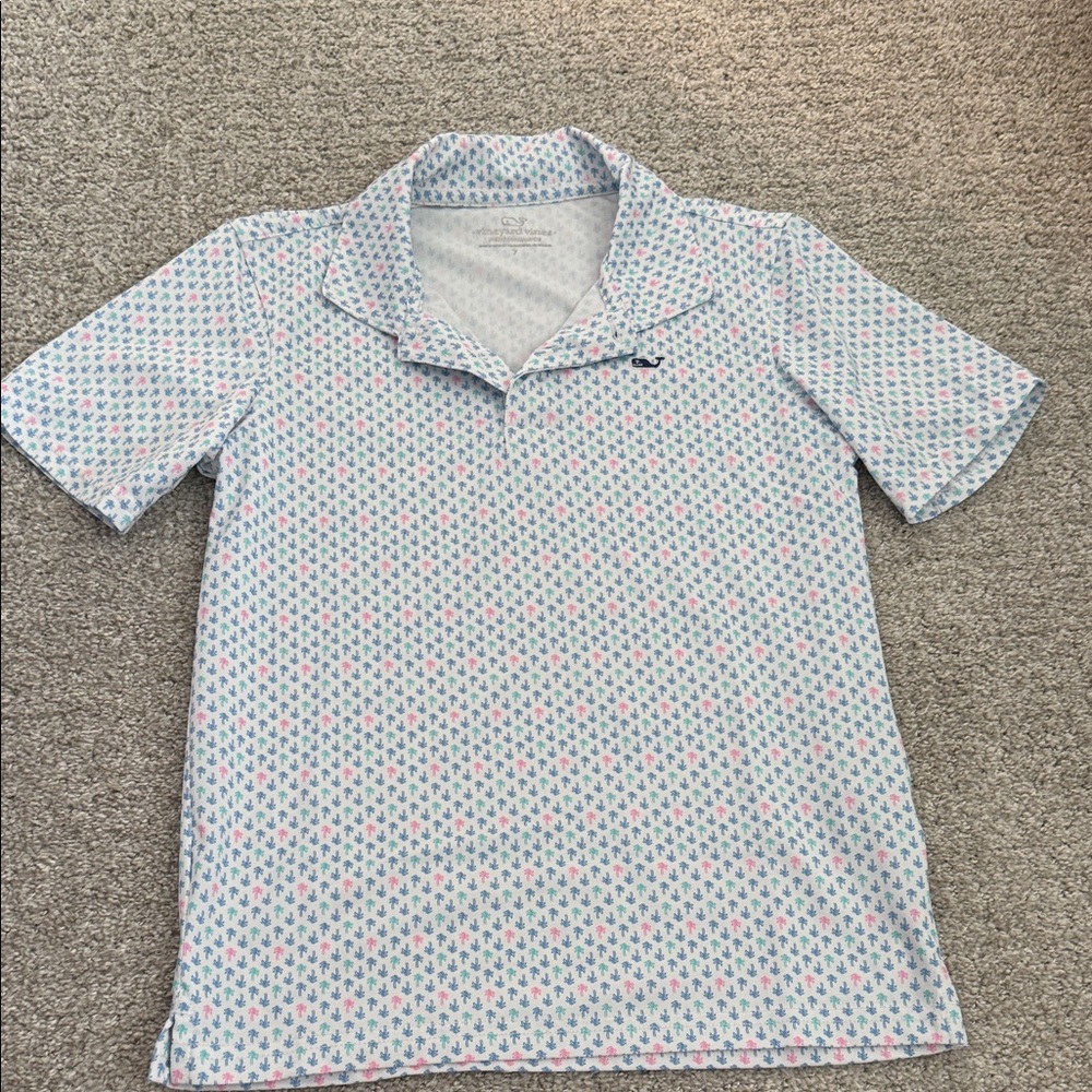 Vineyard Vines White Polo with Blue and Pink Accents